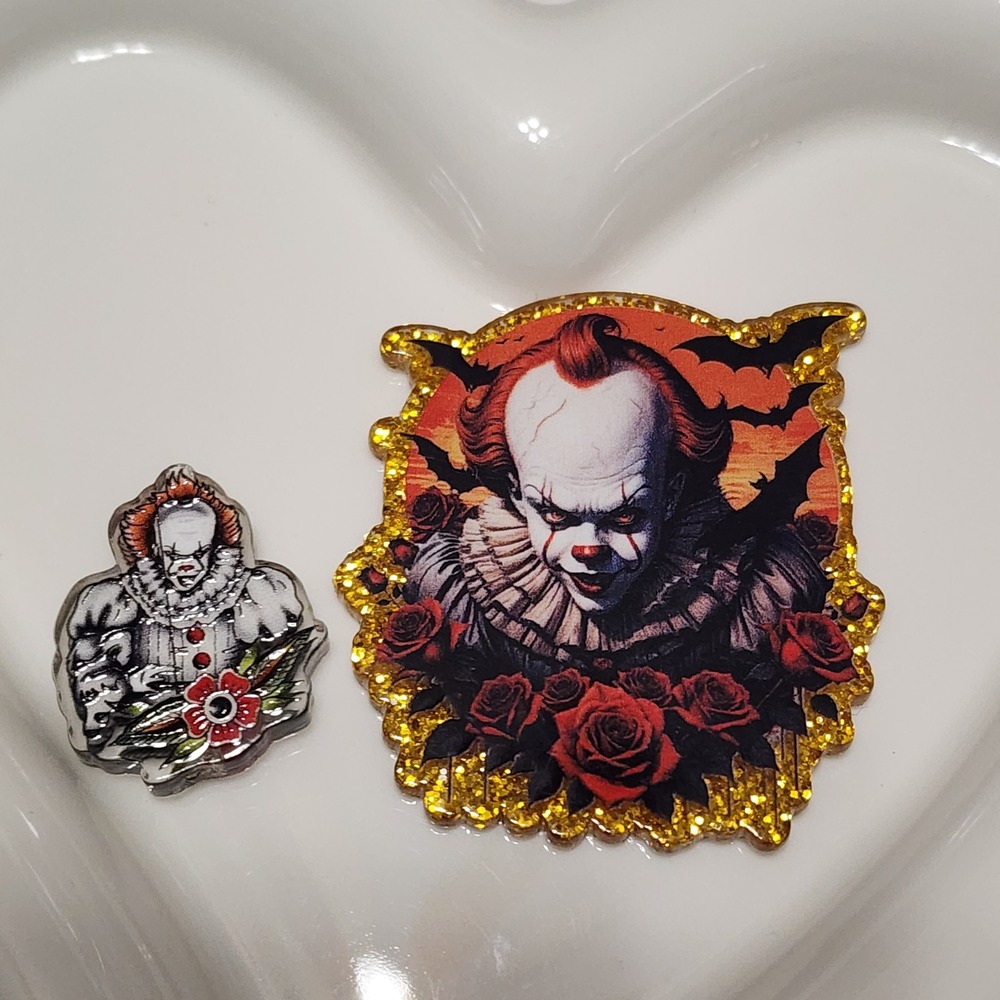 Horror Clown Doll Flatback Focal Bead Keychain Jewelry Making Crafts Flats